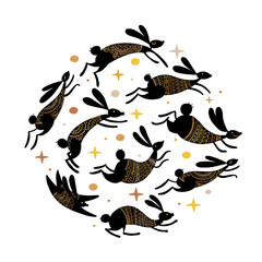 Happy chinese new year 2023 of the rabbit zodiac sign. Greeting card design. Funny Bunnies concept art. Christamas holiday background. Vector illustration