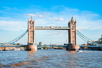 Iconic Tower Bridge connecting Londong with Southwark on the Thames River