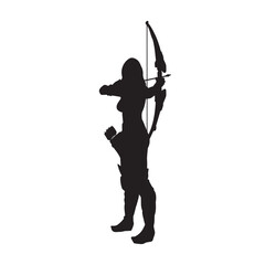 Female archer warrior isolated vector silhouette.