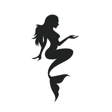Silhouette of the cartoon mermaid in isolate on a white background. Vector illustration.
