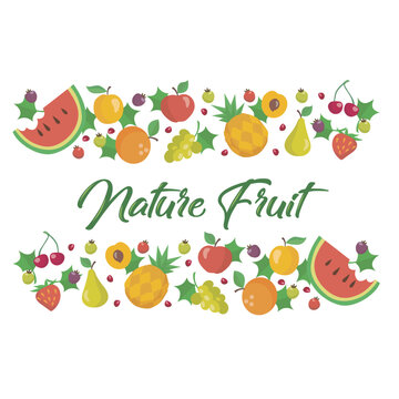 Nature fruit art lettering over tropical fruits colorful background.