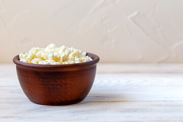 Bowl with fresh white cottage cheese
