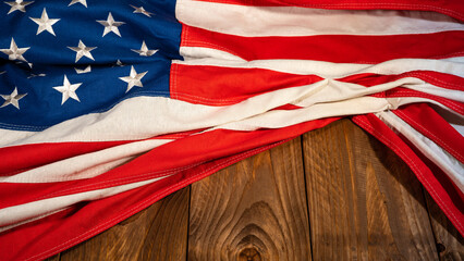 USA america united states celebration background banner - American flag on wooden table, top view