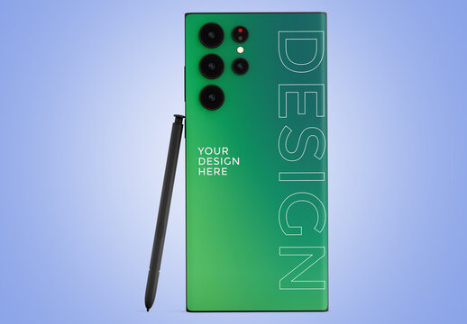 Smart Phone with Stylus Mockup - Back View