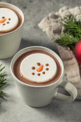 Warm Hot Chocolate with a Snowman Marshmallow