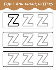 Trace letters for kindergarten and preschool kids. Write and color. Writing letters z. vector illustration.