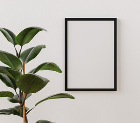 Minimal modern bright interior, mockup pictures in the frame. Mockup poster frame near wall in a room, 3d render. Wall decoration.