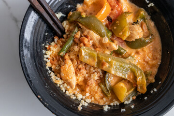 Close Up Curry and Couscous in White Background