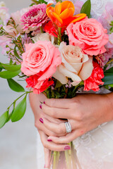 Obraz na płótnie Canvas Spring Wedding Bouquet with Ring Accents