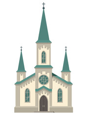 Fototapeta na wymiar Traditional Catholic Church. Vector illustration in flat cartoon style.