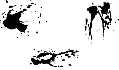 Black ink splash texture painting. Black ink spots set on transparent background. Ink illustration. Original work. 	
