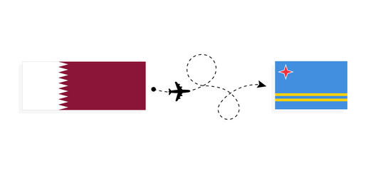 Flight and travel from Qatar to Aruba by passenger airplane Travel concept