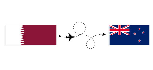 Flight and travel from Qatar to New Zealand by passenger airplane Travel concept