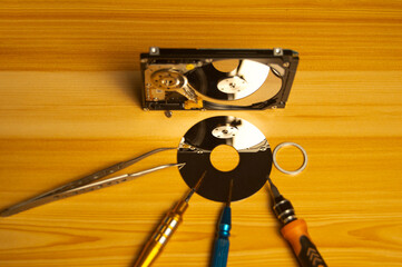 top view showing hard drive repair parts