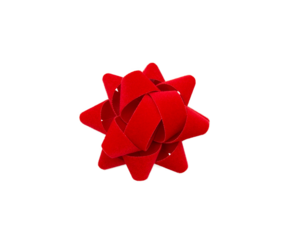 Red plush christmas bow ribbon isolated from white background. Clipping path included.