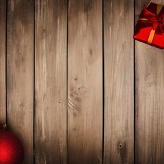  Plain Christmas background - Christmas present gifts box and rustic decoration on vintage wooden background. Creative Flat layout and top view composition with border and copy space