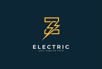 Electric Logo, abstract letter Z and lightning bolt combination, tunder bolt design logo template element, vector illustration - obrazy, fototapety, plakaty