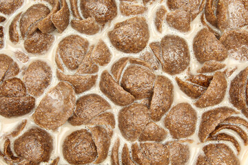 Fototapeta premium Full frame background of chocolate cornflakes cereal breakfast