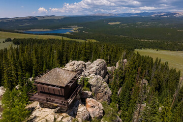 Drone Aerial Views of Bighorn Mountain Fire Lookout Tower