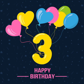 Happy 3th birthday, Happy birthday wishes cards, Birthday wishes.  vector illustration eps10
