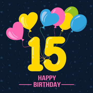 Happy 15th birthday, Happy birthday wishes cards, Birthday wishes.  vector illustration eps10