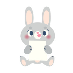 白い紙を持ったウサギのイラスト素材