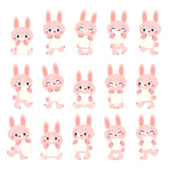 白紙の紙を持ったウサギのイラストセット