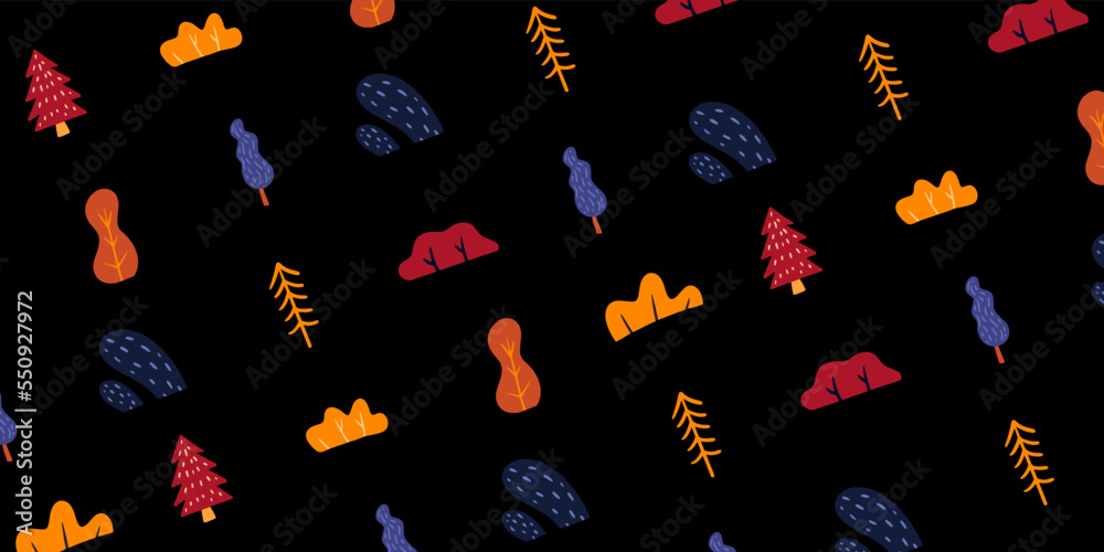 Poster Autumn tree and branch pattern background in naive art design