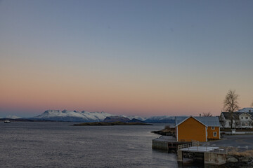 Cold and a magnificent December light in Helgeland, Nordland county, Norway, Europe
