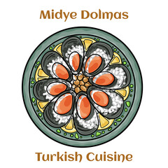 Midye Dolmas. Turkish Street Food Stuffed Mussels with Lemon. Turkish traditional cuisine.