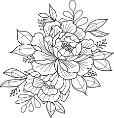 Peony Ink Flower or Vector Flower, an Illustration of a flower