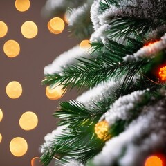 Closeup of Xmas tree with light, snow flake. Christmas and New Year holiday background.png