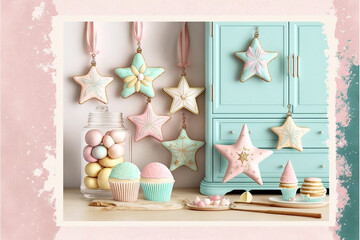 Stars Sesquipedalian design cute pastel with Christmas orders copy space and backgrounds.