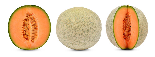 Cantaloupe melon isolated on transparent background, PNG.