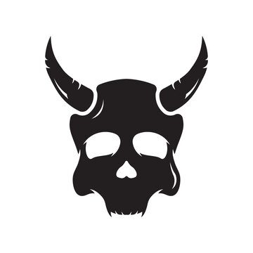 Fire skull head logo template with horns, warrior, dark,strong, tattoo,vintage logo.