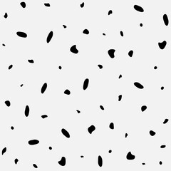 Polka dots seamless background. Classic black asymmetrical spots highlighted on a white background, abstract random pea shapes, vector texture. Dalmatian Vector Seamless Pattern