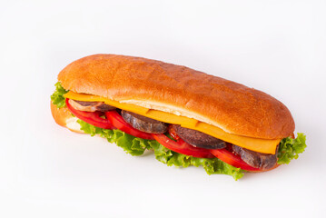 sausage sandwich on a white background