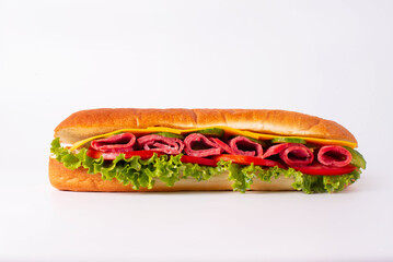 sausage sandwich on a white background
