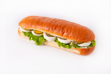 egg sandwich on a white background