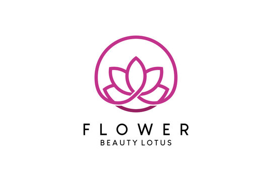Lotus flower logo design with minimalist striped circle