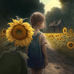 Girl in Field of Sunflowers, Generative AI, Generative, AI