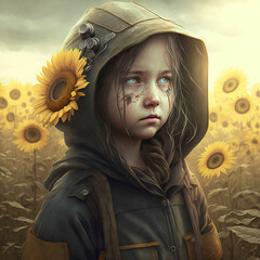 Girl n Field of Sunflowers, Generative, Generative AI, AI