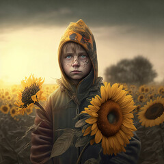Boy in Field of Sunflowers, AI, Generative AI, Generative
