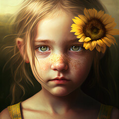 Girl in Field of Sunflowers, Generative, Generative AI, AI