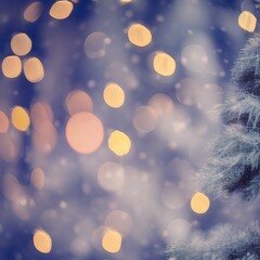Blurred Christmas tree and light bokeh with snowfall on sky in winter.png