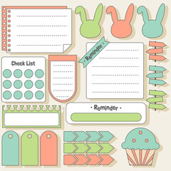 Cute blank paper notes. Stationery organizer set. Scrapbook notes and memo schedule.Printable planner stickers. To Do List sticky note pad. Digital planning element. Vector illustration.