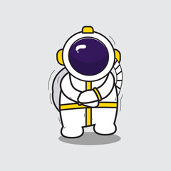 Cute Robotic Astronaut Folding Hands With Confidence Cartoon Vector Icon Illustration. Science Technology Icon Concept Isolated Premium Vector. Flat Cartoon Style