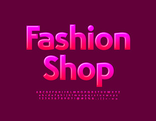 Vector trendy sign Fashion Shop. Elegant glossy Font. Artistic set of Alphabet Letters and Numbers