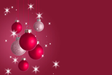 Christmas and New Year. Red balloons on a magenta color background.