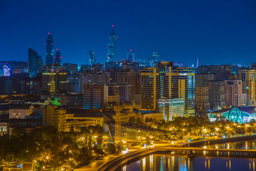 The night panoramic view of the city. Baku city at night.
